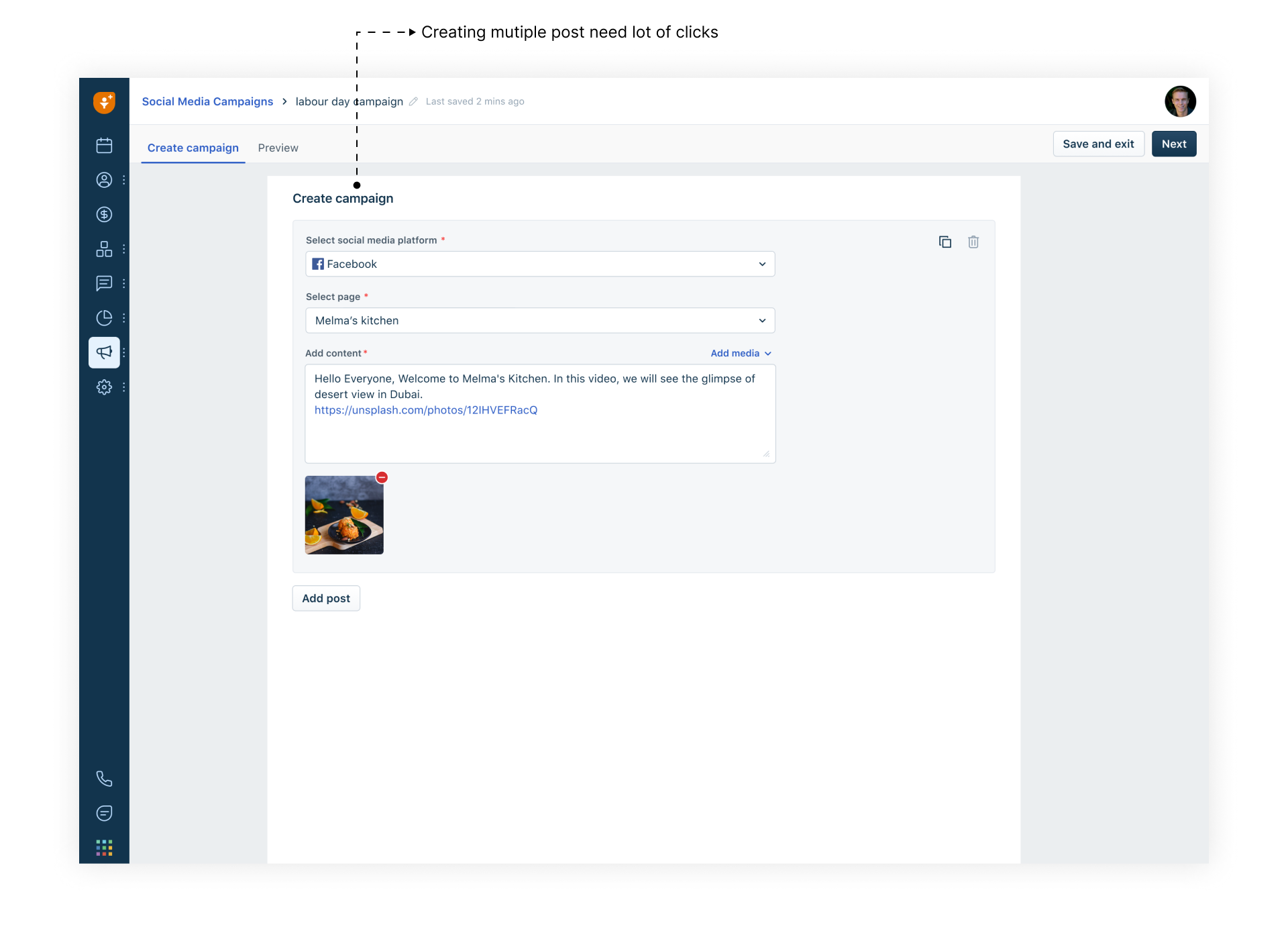 Iteration 2 - phased reveal, multiple posts took too many clicks